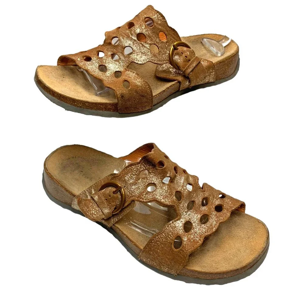 THINK! Mizzi Frosted‎ Leather T Strap Cut Out Buckle Sandals